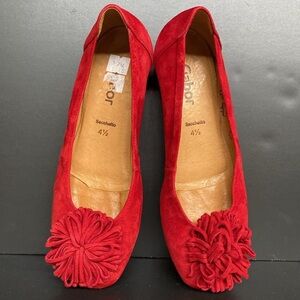 Gabor Hollywell Ladies Flower Trim Leather Suede Ballet Pumps Red Size 4.5